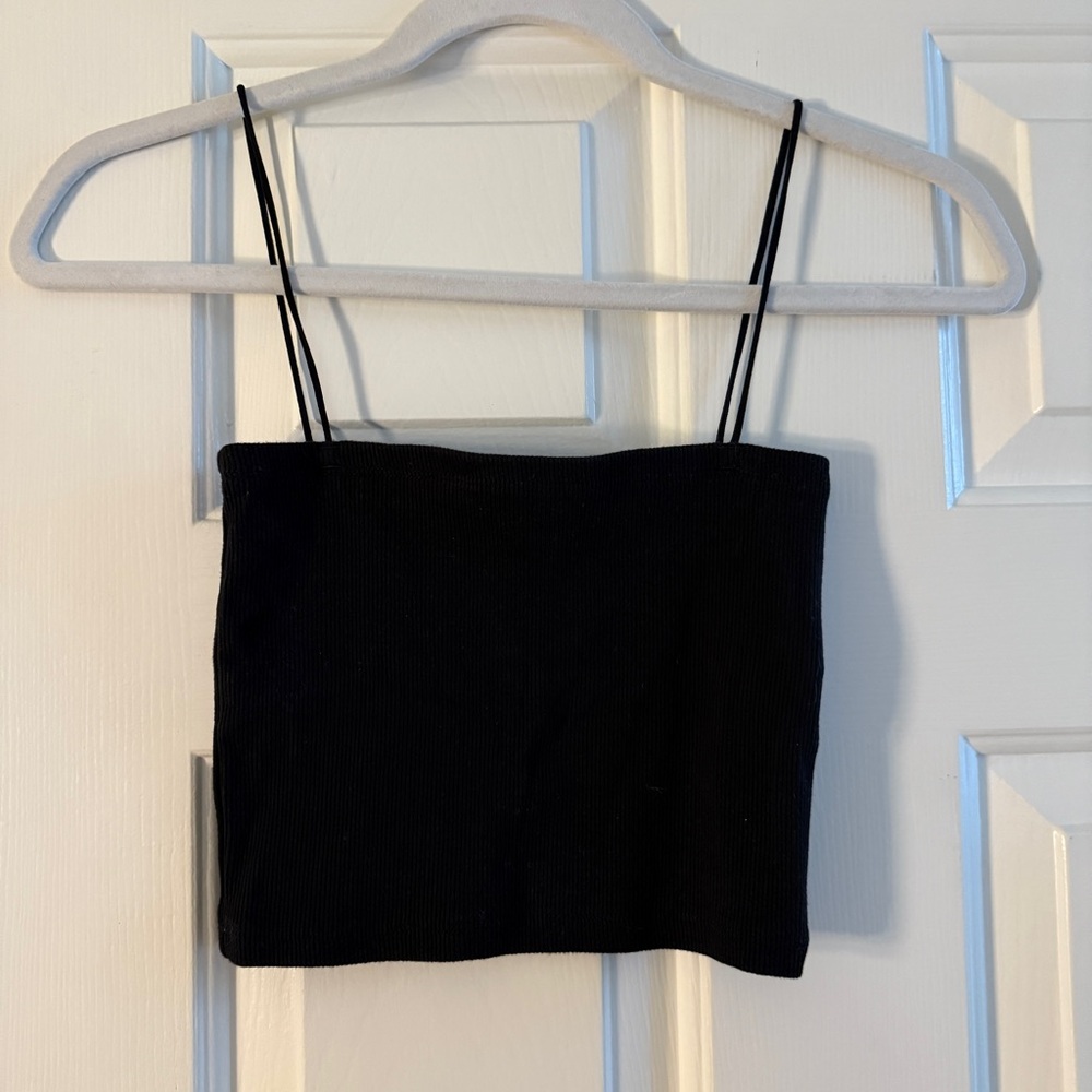 Zara Black Ribbed Crop Tank Top (M)